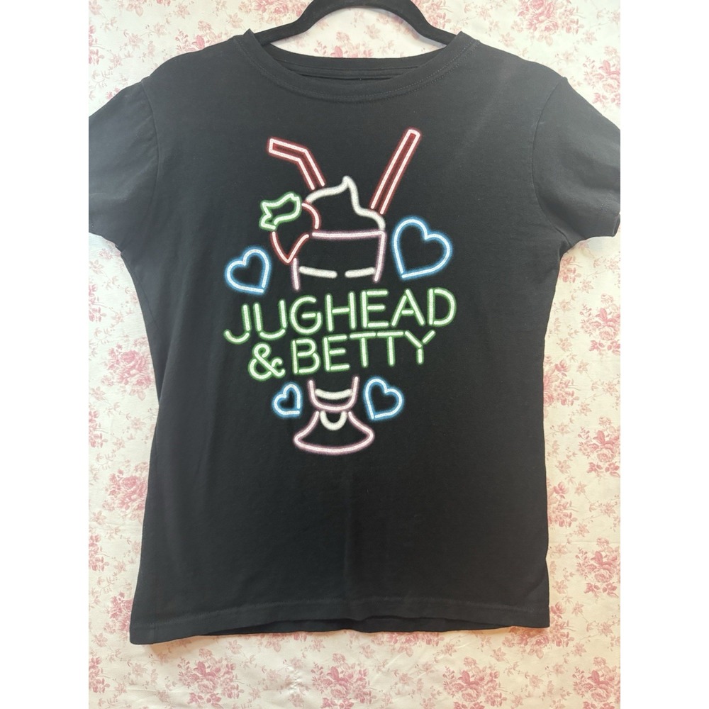 Riverdale Jughead & Betty Neon Milkshake Black Graphic T-Shirt Size M